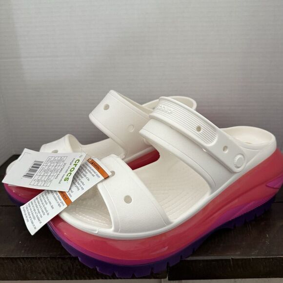 Crocs Mega Crush Sandal Women’s Size 11 Men’s 9 Platform New White Rainbow Soles - Picture 2 of 8